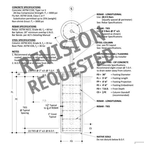 foundation drawing with revision requested stamp