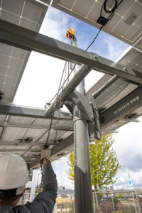chain hoist raising solar panels