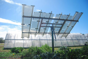 rear of solar pole mount array at farm