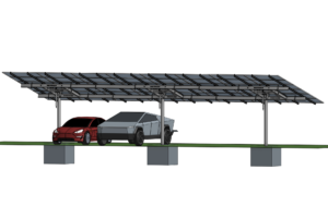 solar carport with two tesla vehicles underneath