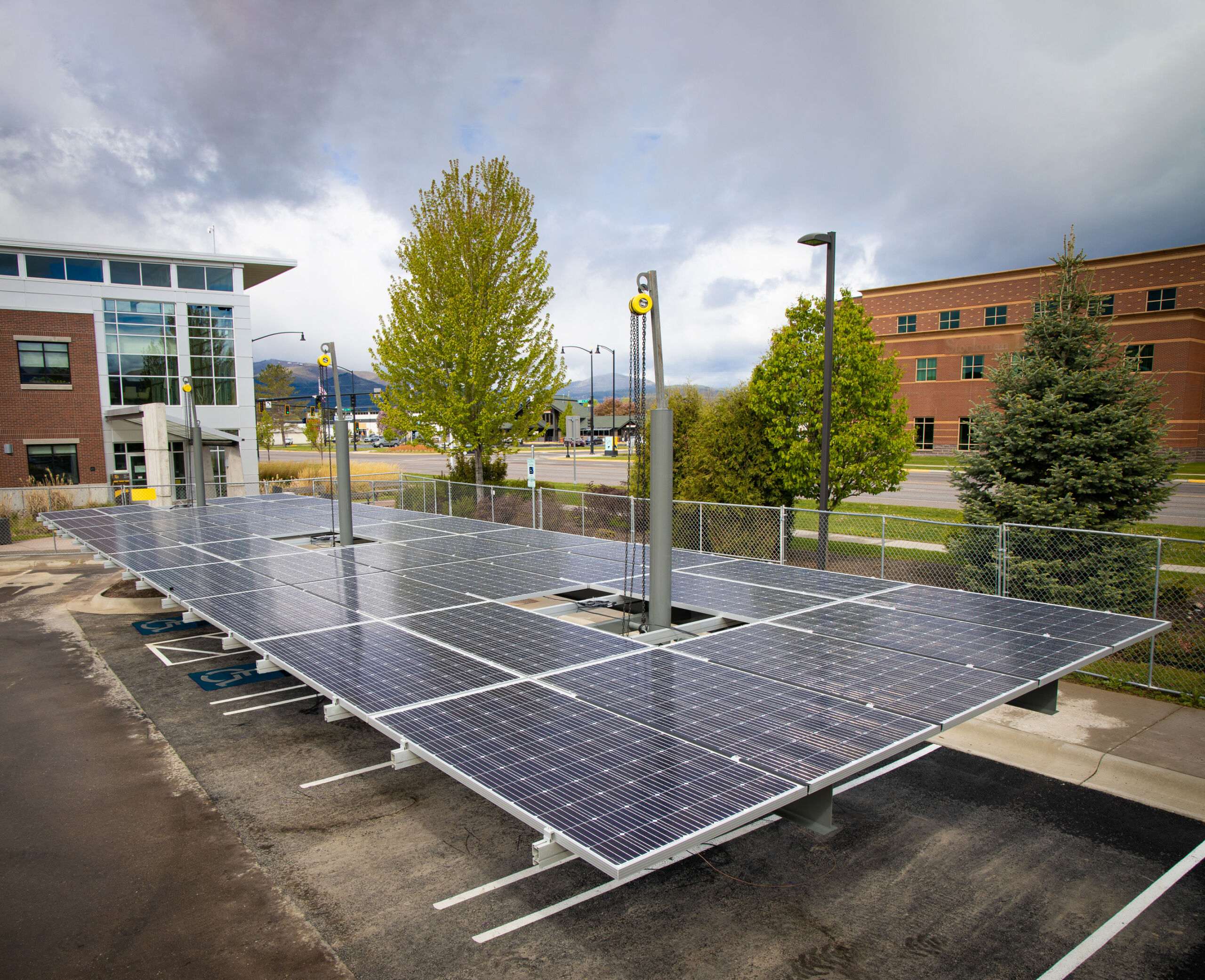 solar array in parking lot of credit union