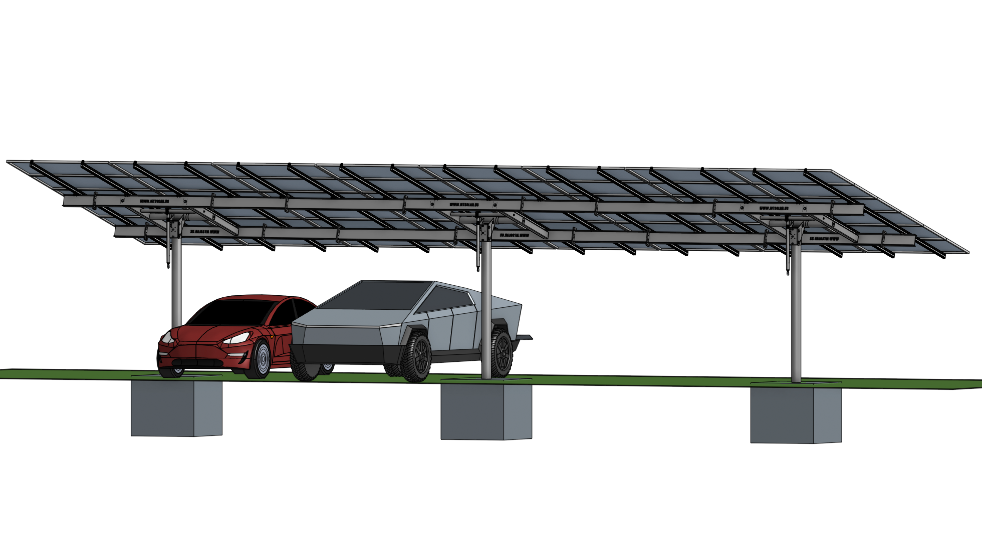 solar carport drawing with two electric vehicles parked beneath