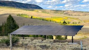 ground mounted solar array in open wyoming lands.