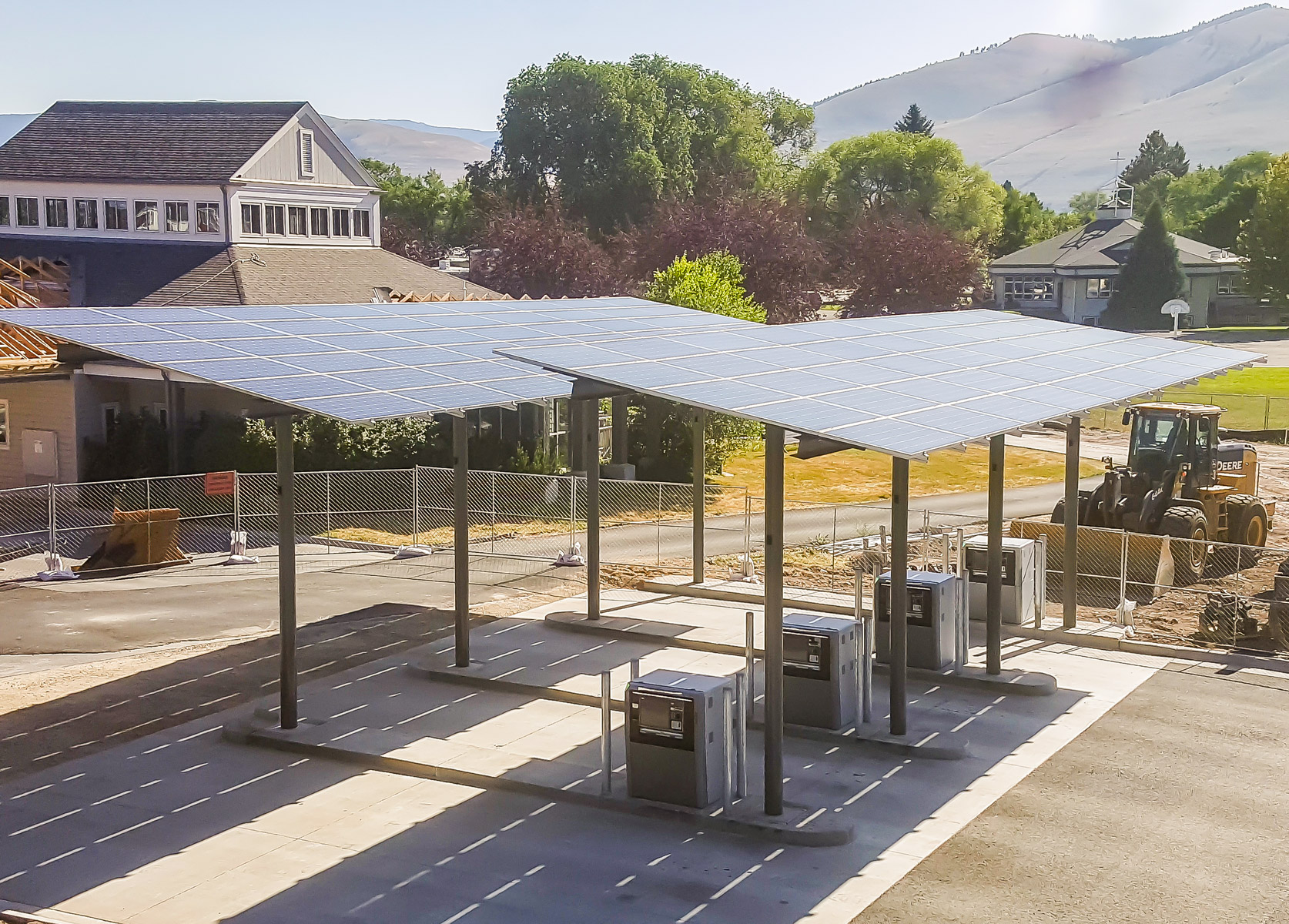 solar canopies over outdoor ATM machines at a bank