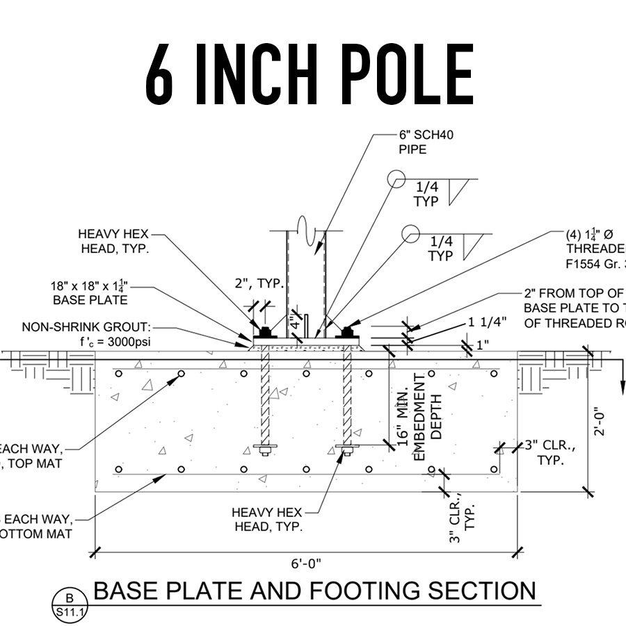 baseplate footing drawing 6 inch